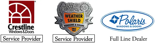 Crestline, Weather Shield, and Polaris windows and doors service provider logos for pool contractor installations