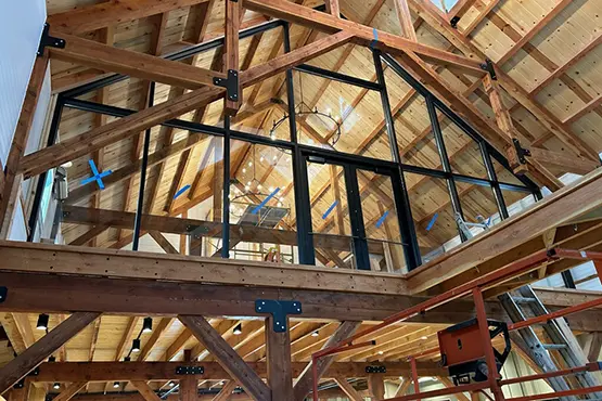 New glass enclosure structure under construction for pool or spa installation project